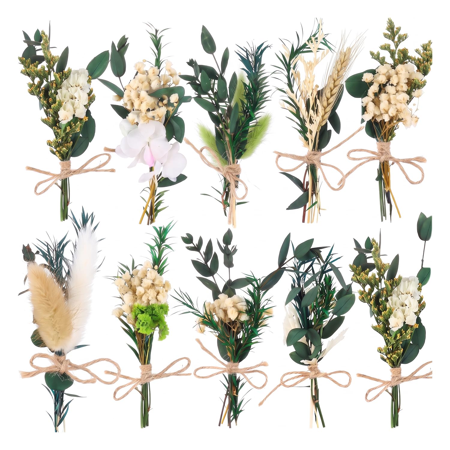 CENCERY 12 Mini Green Dried Flower Bouquets for Crafts and Decor