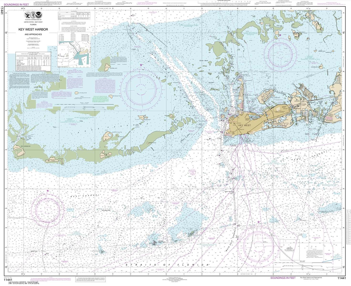 Paradise Cay Publications NOAA Chart 11441: Key West Harbor and Approaches, 35.5 X 43.6, Traditional Paper