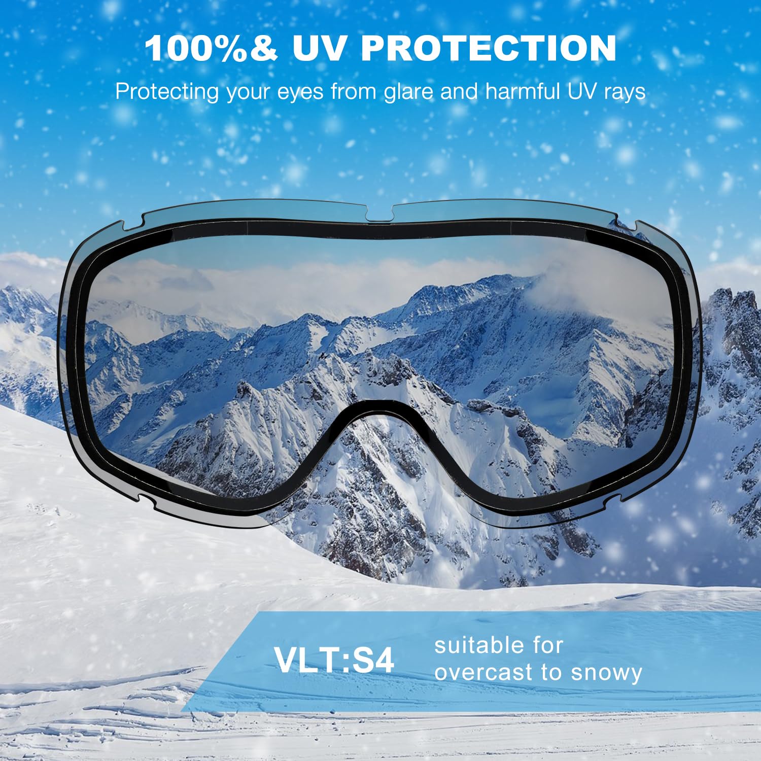 FMY Occhiali da snowboard e sci per adulti, anti appannamento, protezione UV, occhiali da sci per uomini, donne e giovani