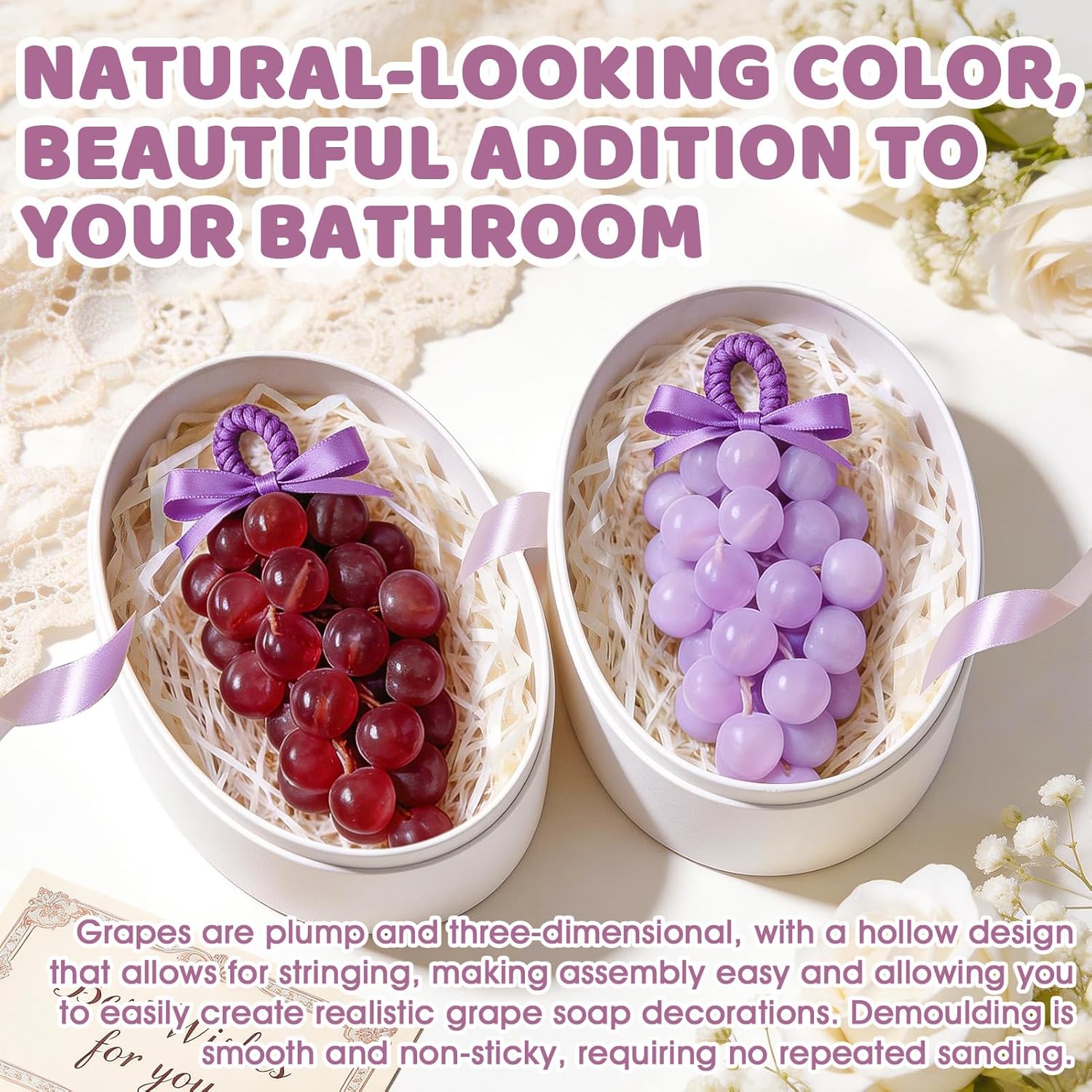 JAOJAO Grape Soap Mould DIY Grape Soap Making Kit Includes Two Silicone Mould Cutting Mould and Decorative Accessories for Soap Making Gift (Without Soaps)