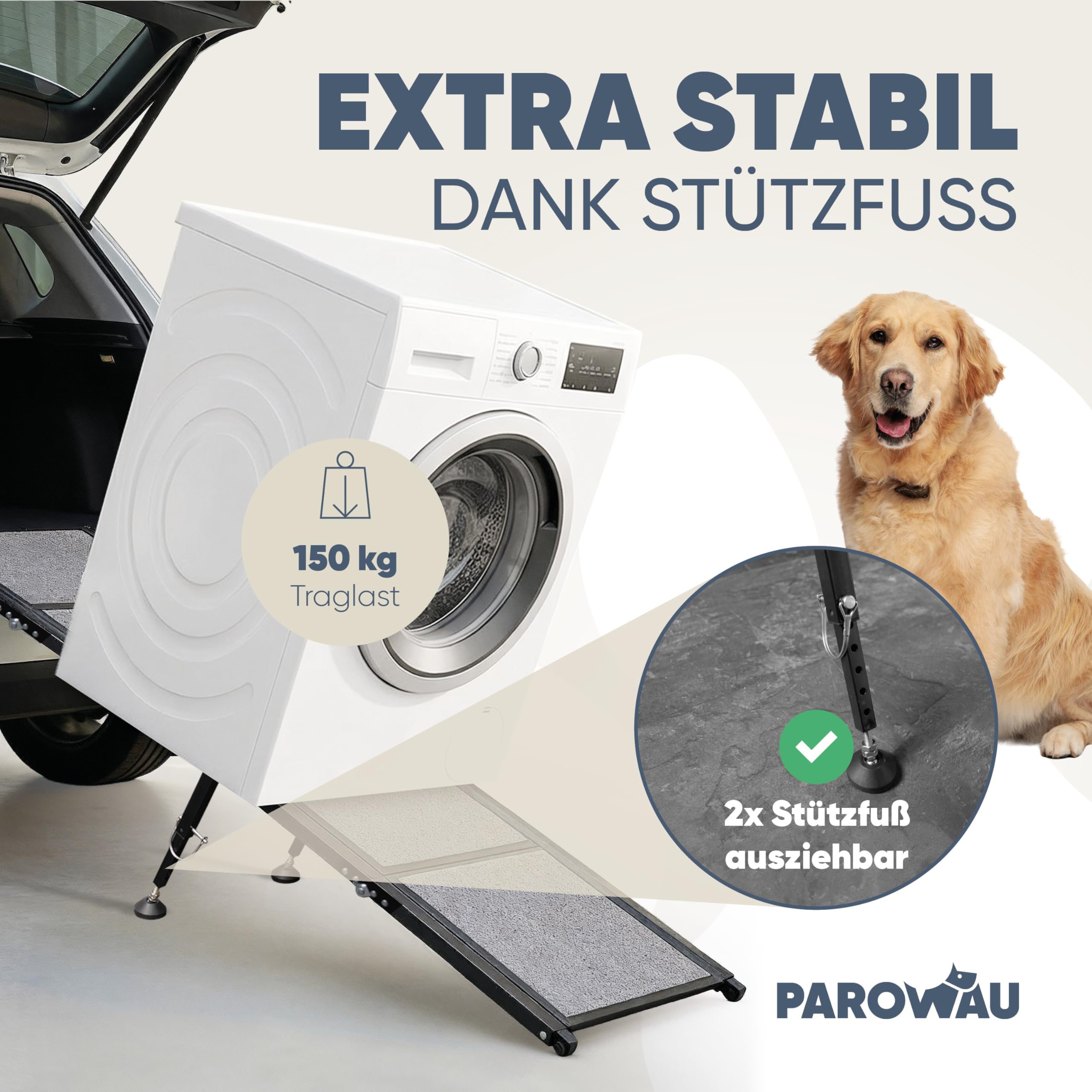Rampa per cani per auto, pieghevole, 120 kg, extra stabile, con base aggiuntiva, 170 x 44 cm, per auto e SUV