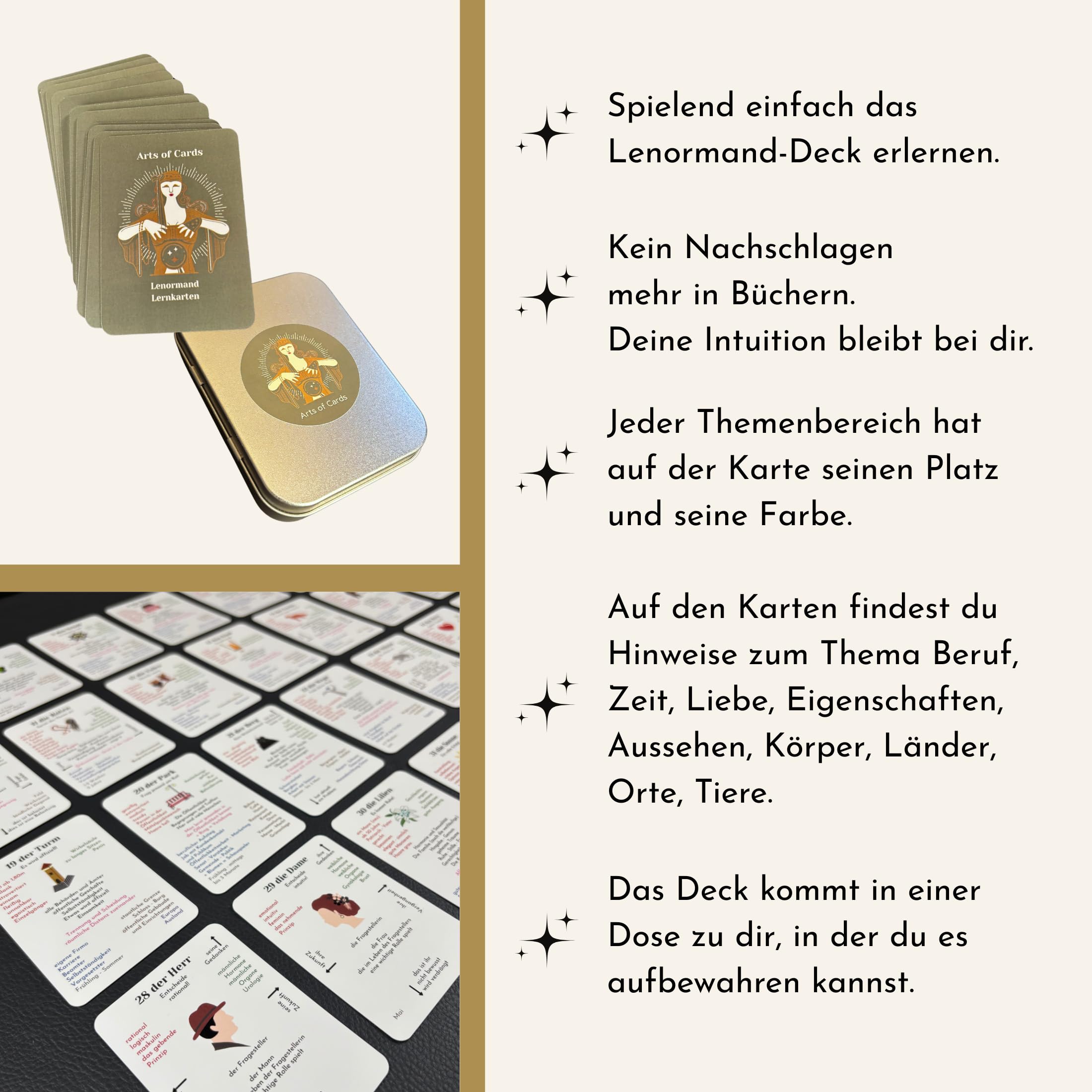 Lenormand großes Lernkarten Set - 2 Legetüchern für Anfänger