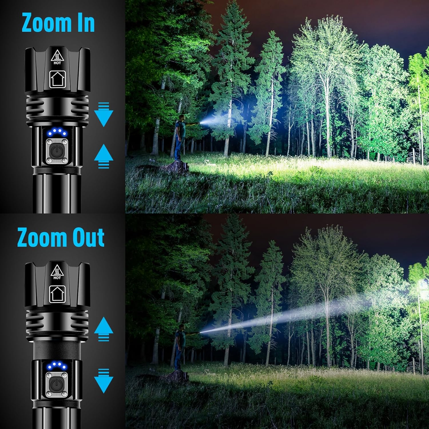 OMALIGHT Lampes De Poche LED Rechargeables 150 000 Lumens XHP90.2 Avec Zoomable, 5 Modes Et étanchéité IPX7, Qualité Militaire, Super Lumineuses Pour Les Urgences, Le Camping