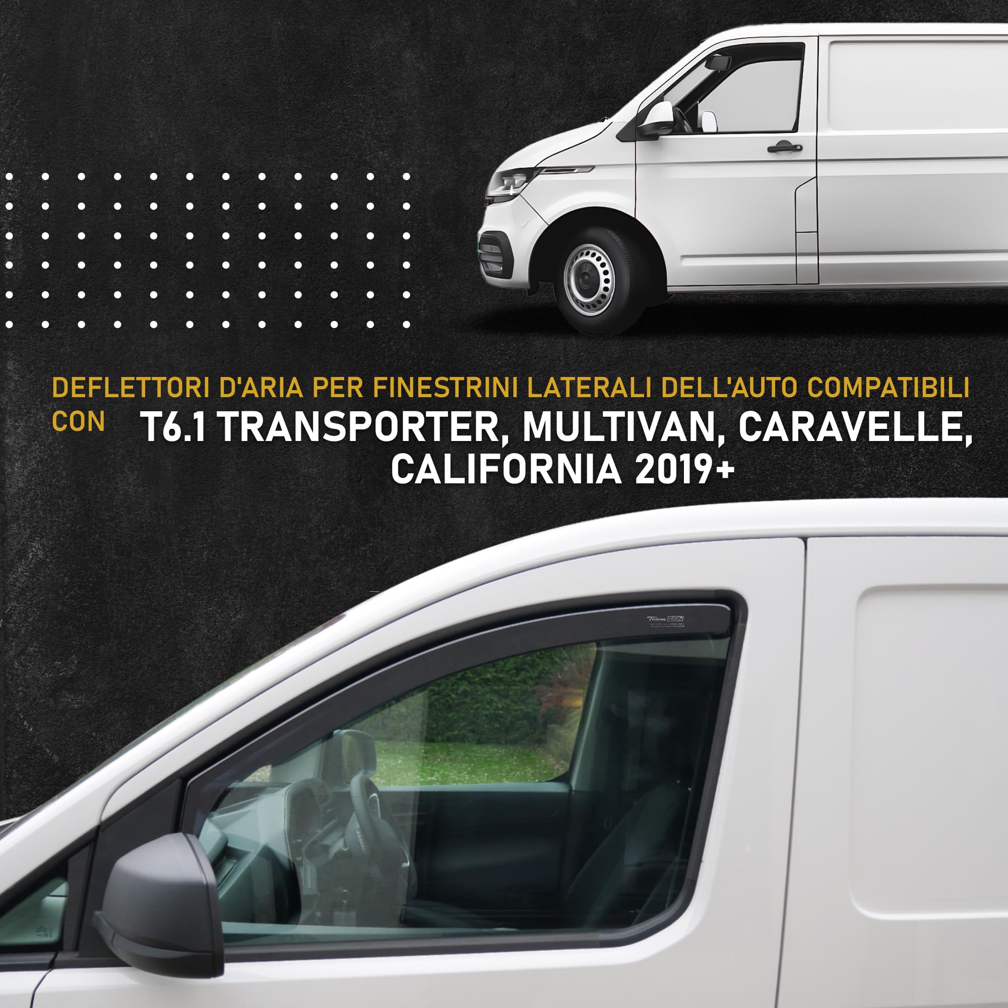 HEKO - Compatibile con Volkswagen VW T6.1 2019+ Deflettori per Vetri Laterali; Anteriori; Due pezzi; Deflettori d’Aria Antipioggia, Antiturbo, Oscurati, Aerodinamici; Installazione Rapida e Semplice