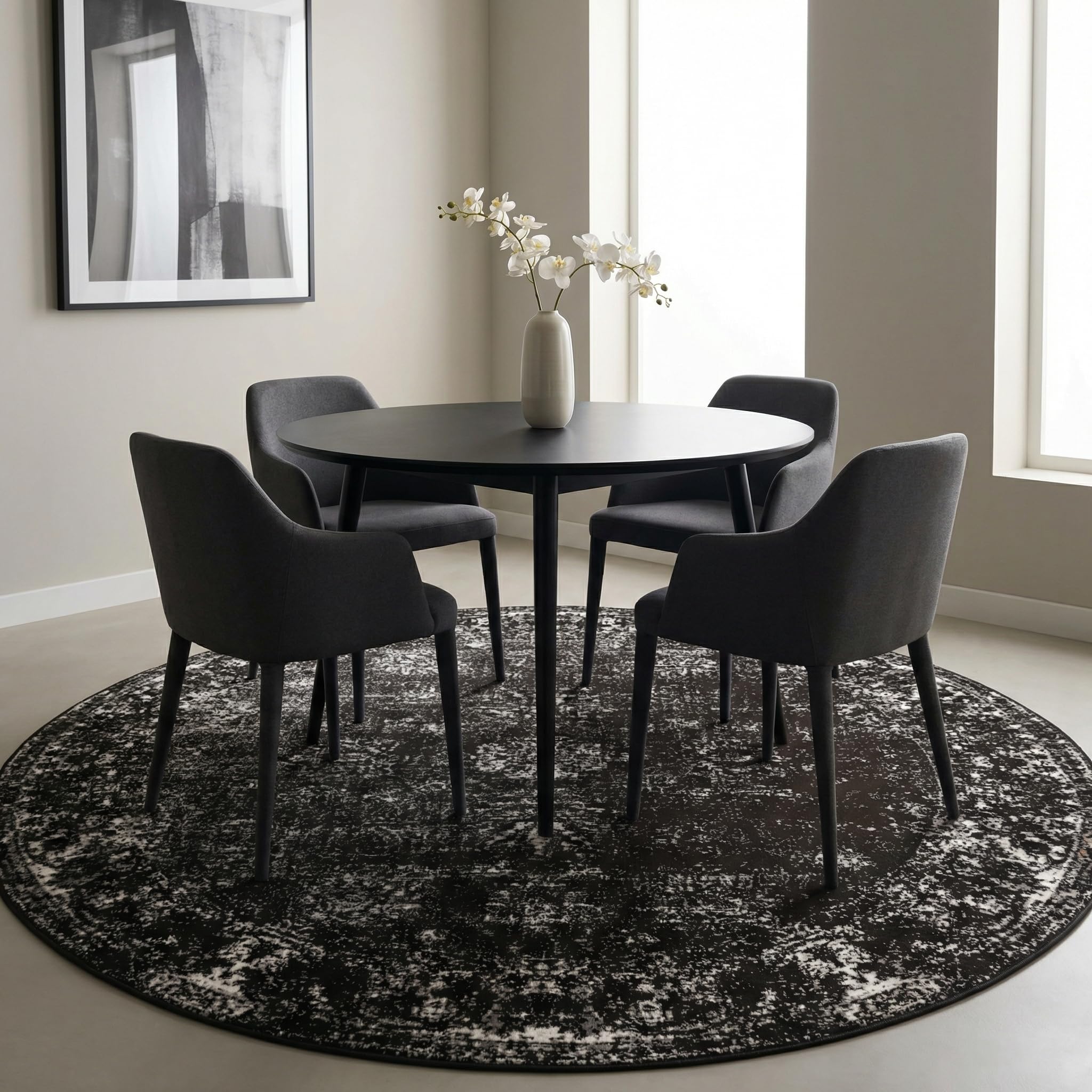 Unique Loom Sofia Collection Area Rug - Casino (7' 1" Round, Black/ Ivory)