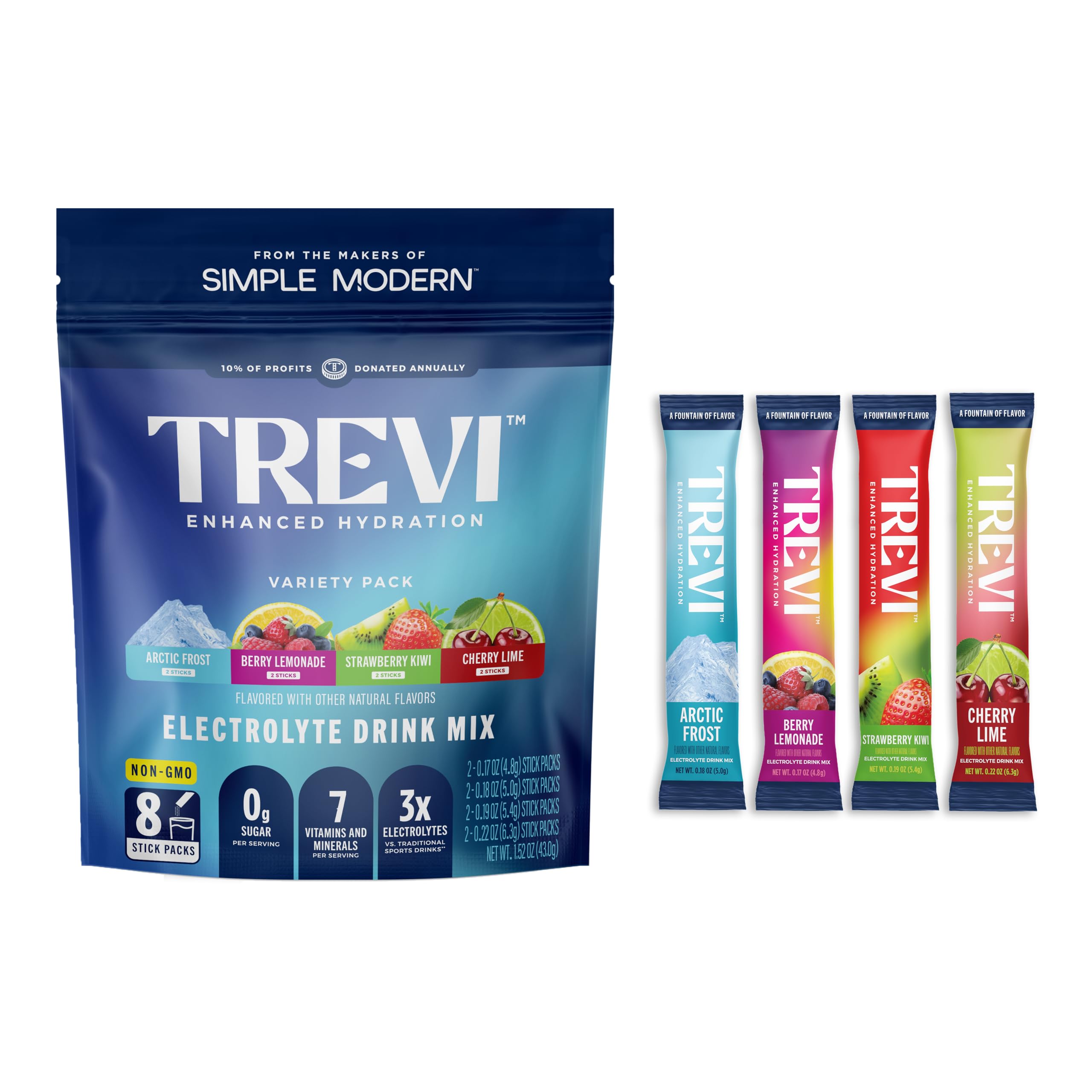 TREVI Electrolytes Powder Packets, Sugar Free Hydration Favorites 8 Count