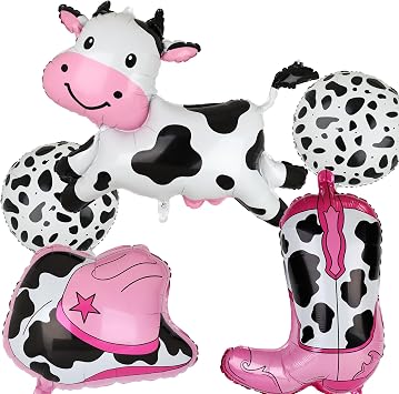 Big Cow Balloons Cow Print Cowgirl Boot Balloons Cowgirl Hat Balloon 5 Pcs | Western Lets Go Girls Disco Last Rodeo Bachelorette Theme One 1st Birthday Party Decor Supplies