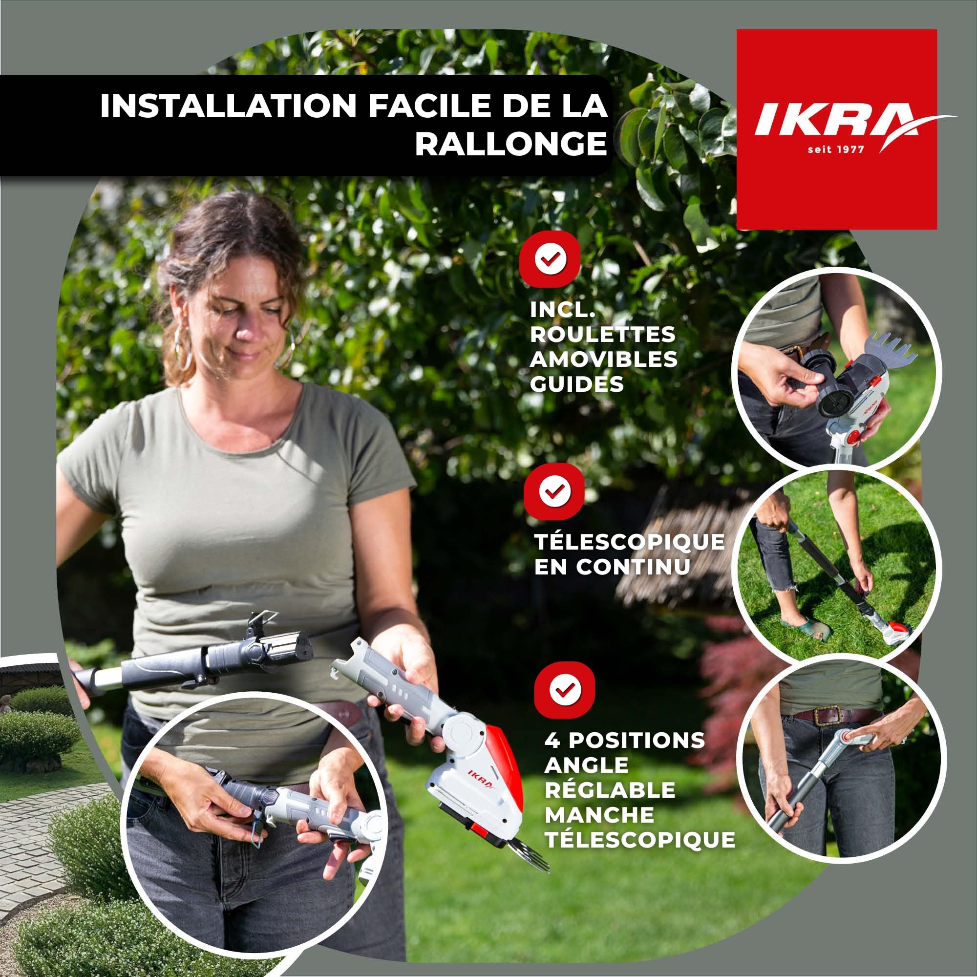 IKRA cisaille à Gazon & Taille-buissons télescopique sans Fil IGBS 1210 F avec Batterie & Chargeur, Lames « Made in Germany »
