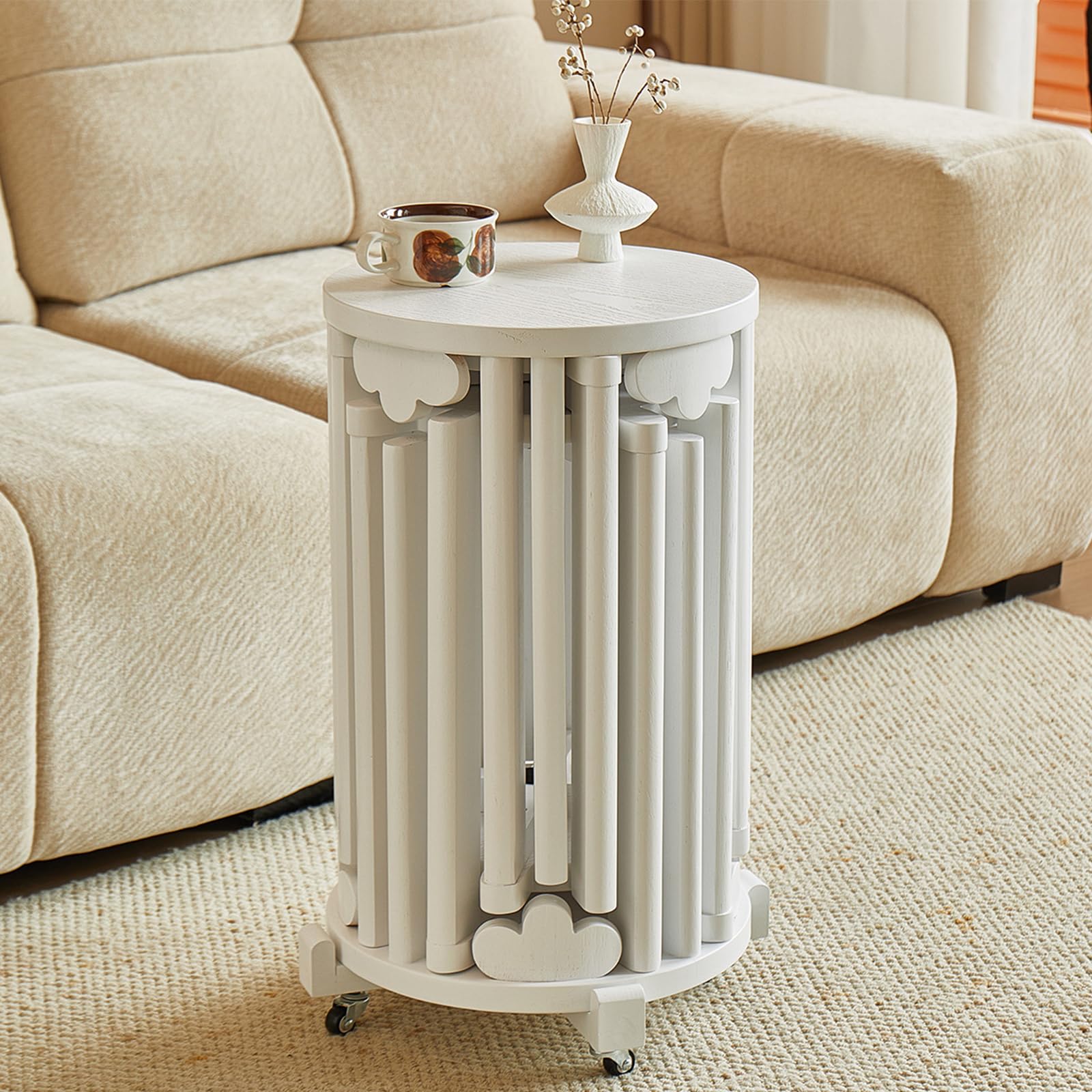XNZJHPP 6-in-1 Stackable Stools with Wheels - Set of 6 Nesting Wooden Stools for Kitchen, Living Room, Bar & Dorm - Durables, Space-Saving Design for Versatile Use (White with Wheels)