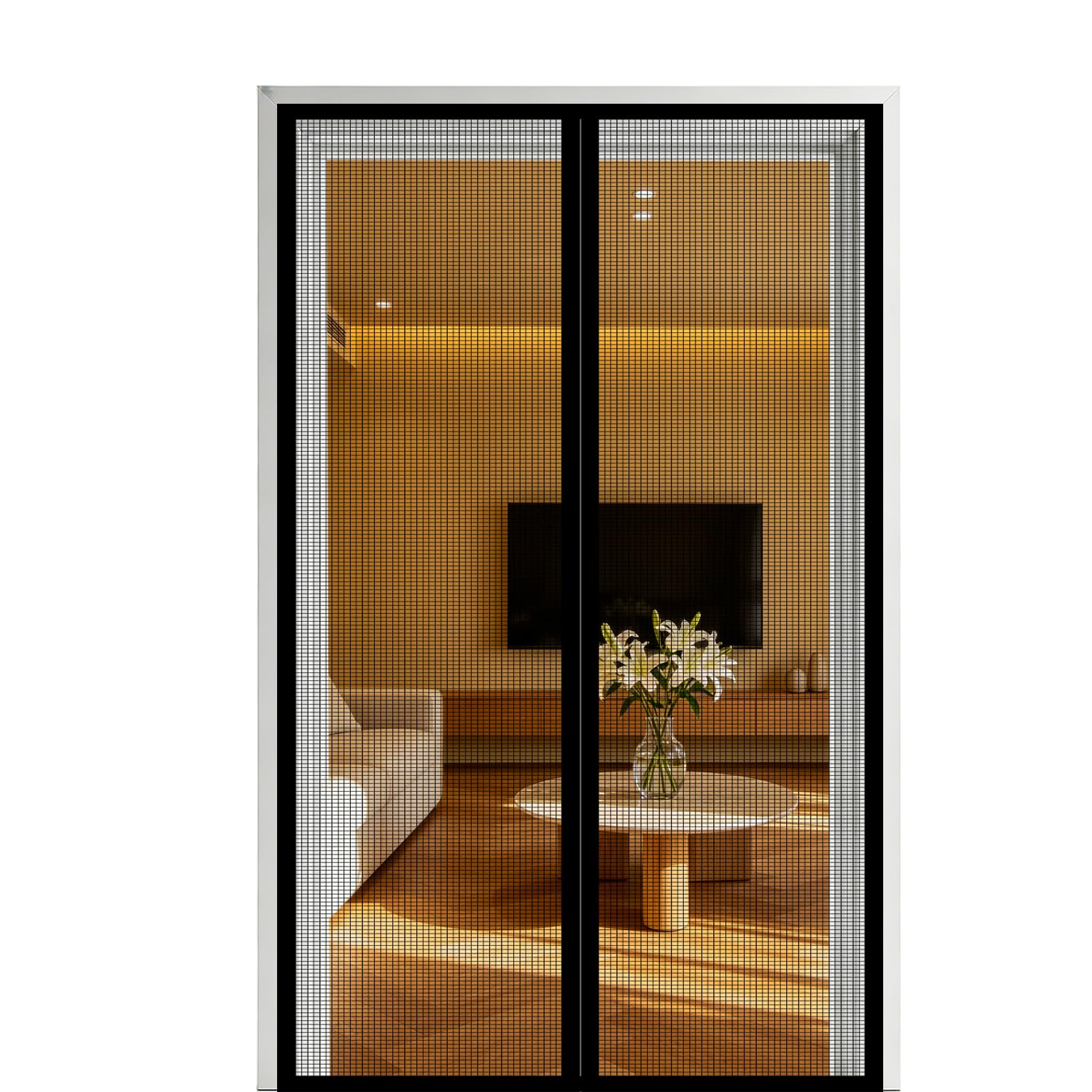 Fly Screen Door 155 x 195 cm Self Sealing Powerful Magnets Screen Doors with Magnets with Powerful & Full Frame Magic Tape Suitable for Patio Doors Balcony Bedroom, Black