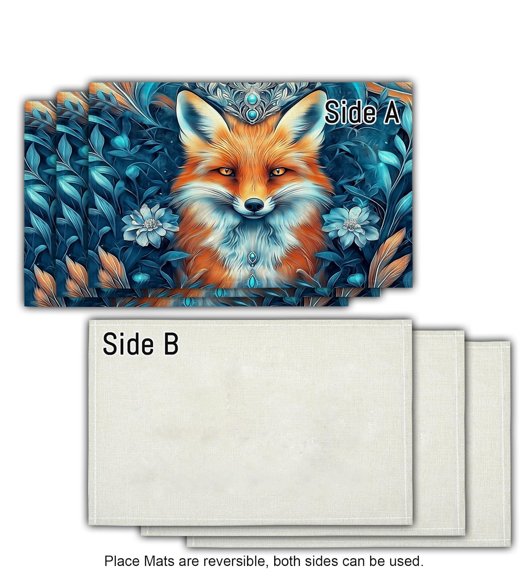 Set di 8 Colazione Stoffa 30x45cm, Volpe Gialla Cotone e lino Tovagliette Americane Lavabili, Tovagliette Animali Carini per Primavera Vacanze Cucina Feste, Pasqua