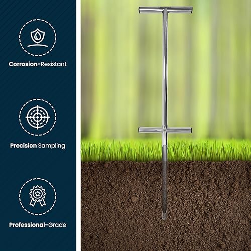 Miniatura 9 de Varomorus Sonda de muestreo de suelo Mango tubular estilo T de acero inoxidable. (12 pulgadas)