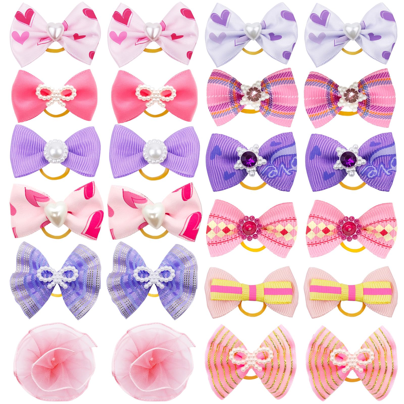 REDANHA 24PCS Dog Hair Bows Cute Small Bowknot with Rubber Bands for Puppy Handmade Hair Accessories with Rhinestone Pearls Bow Pet Grooming Products