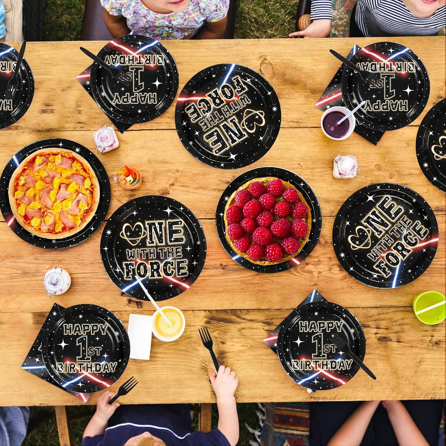96Pcs One With Force Birthday Party Decorations Galaxy Stars 1st Birthday Plates and Napkins Sets Happy One Years Old Decorations for Boys Baby Shower Space 1st Birthday Theme Supplies Serves