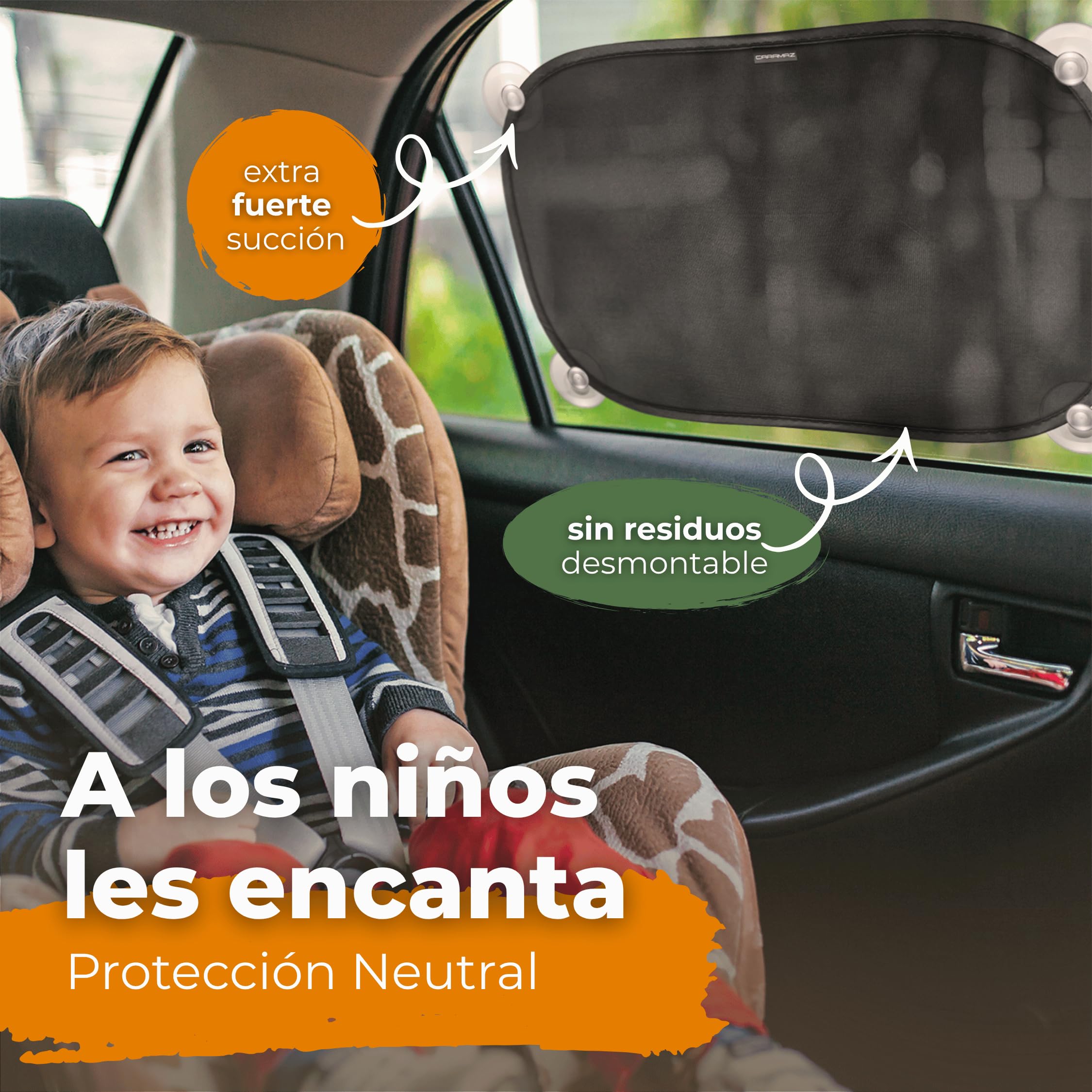 Parasol Coche Protección UV Certificada Óptima Oscuridad Autoadhesivo 51x31 cm Negro para Bebés y Mascotas