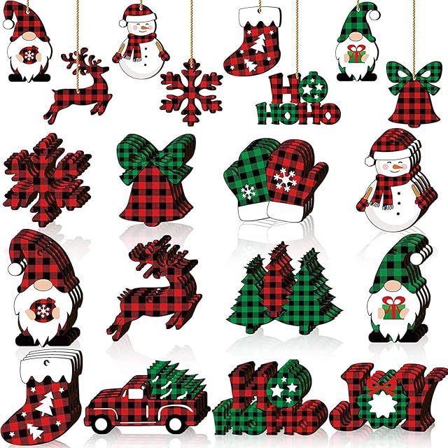 JGLAPI 24pcs Wooden Christmas Decorations, 12 Different Christmas Tree Decorations, Wooden Christmas Ornaments for christmas tree decorations Holiday Decorations