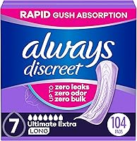 Always Discreet Ultimate Extra Absorbency Incontinence Pads for Women, Long Length, Postpartum Protection, 104 Count