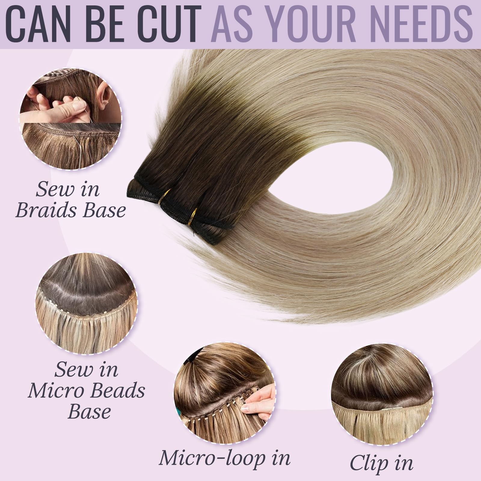 Fshine Extension Tessitura Capelli Veri Castano Scuro Misto A Biondo Cenere Biondo Platino Weft Real Hair Extensions 35cm 100g Extension Matassa Capelli Veri #2/18/60