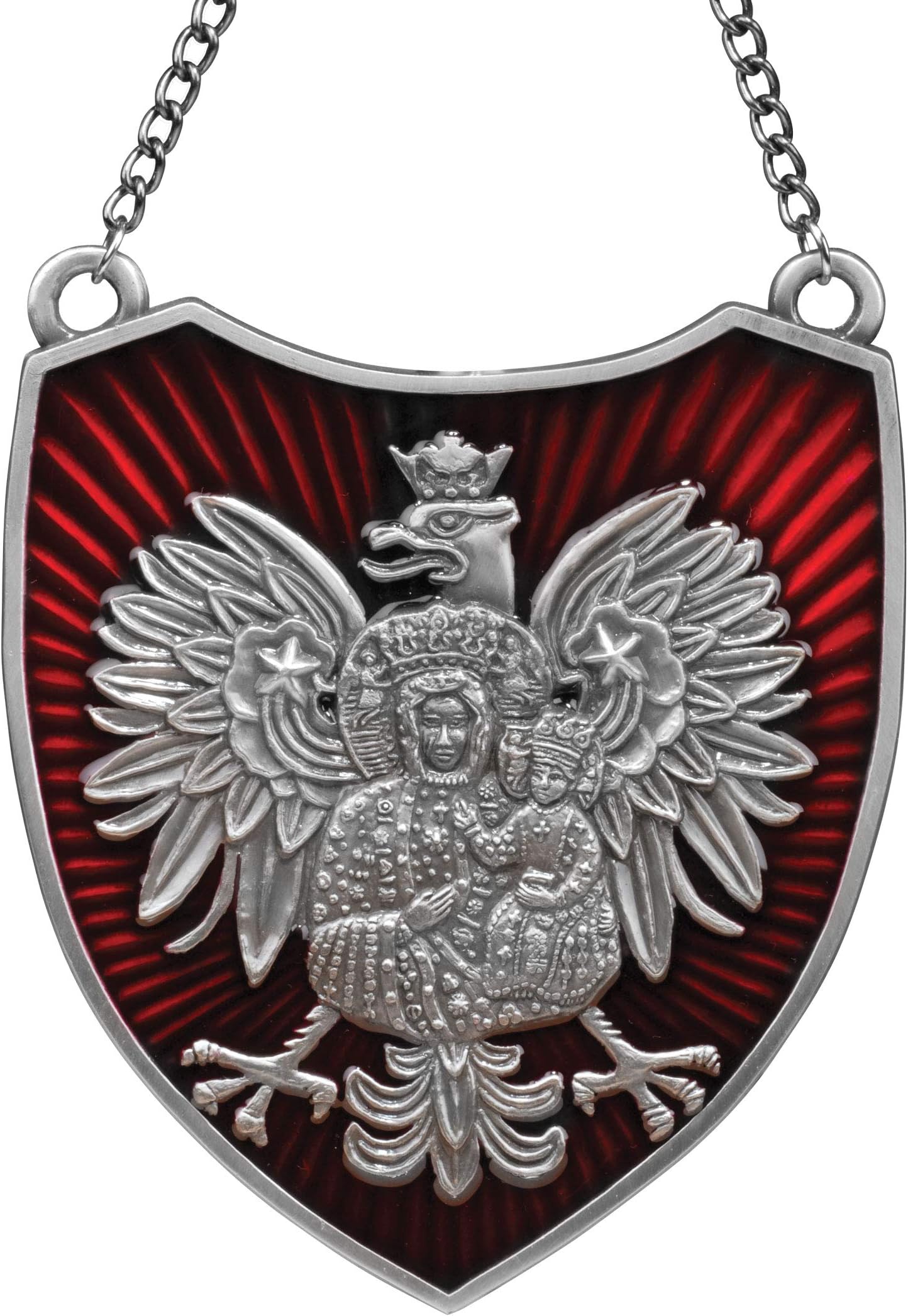 Polart Polish Ryngraf-Black Madonna of Częstochowa and White Eagle on Red Shield