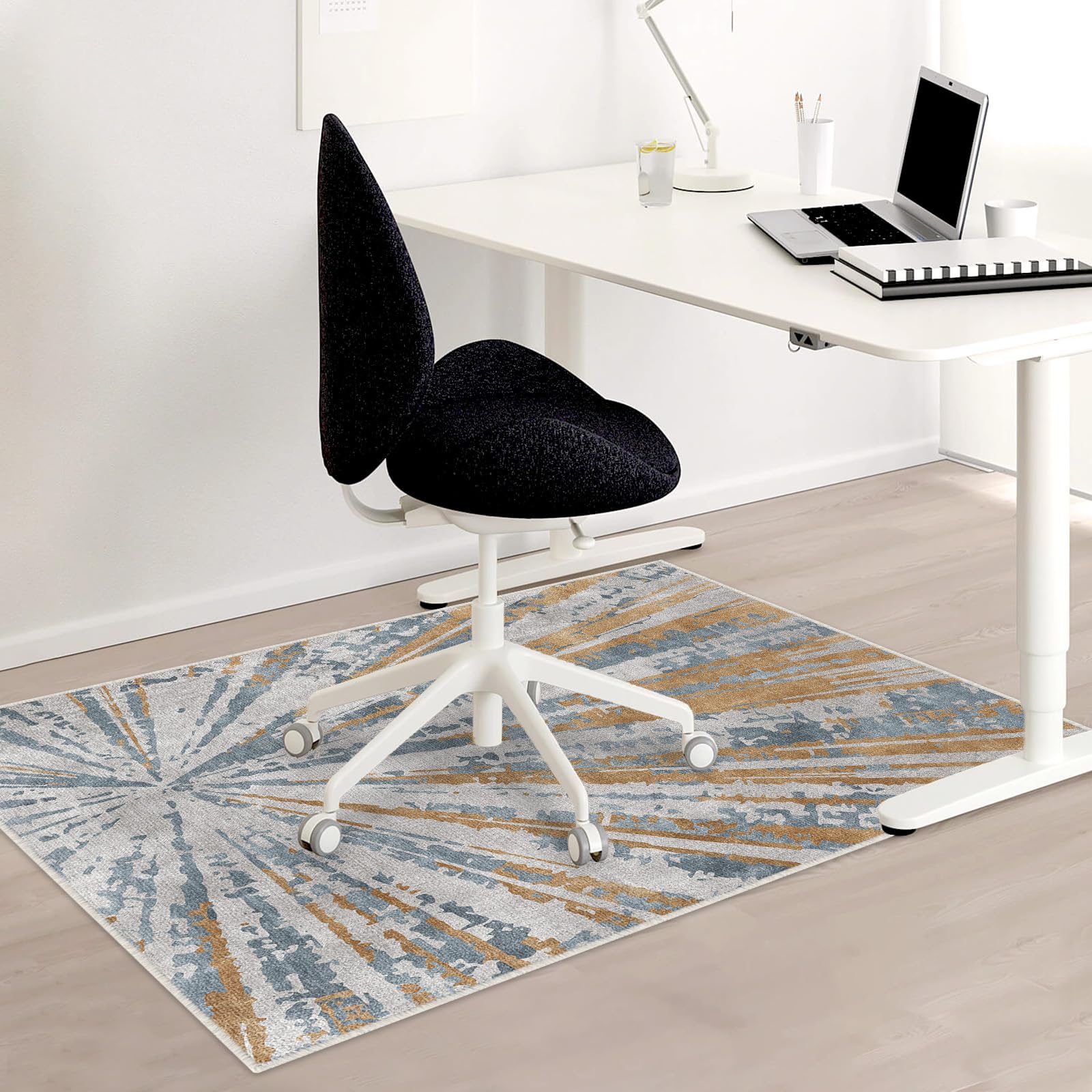 Alfombra de silla de oficina, 120 x 90 cm, autoadherente, alfombra de protección de suelo, PVC antideslizante, gran alfombra de silla (patrón de sol, 120 x 90 cm)