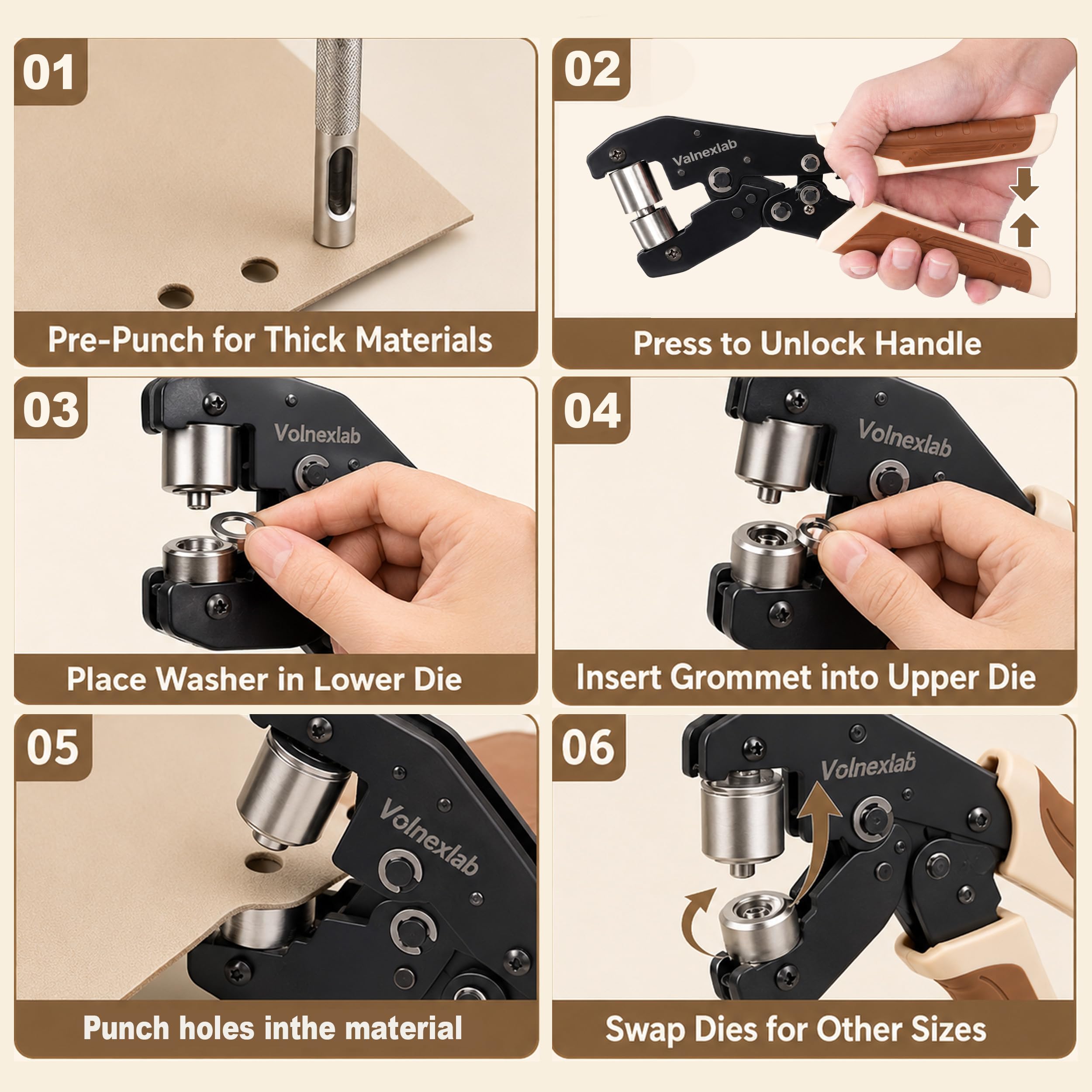 Grommet Tool Kit - 4 Sizes Included -6