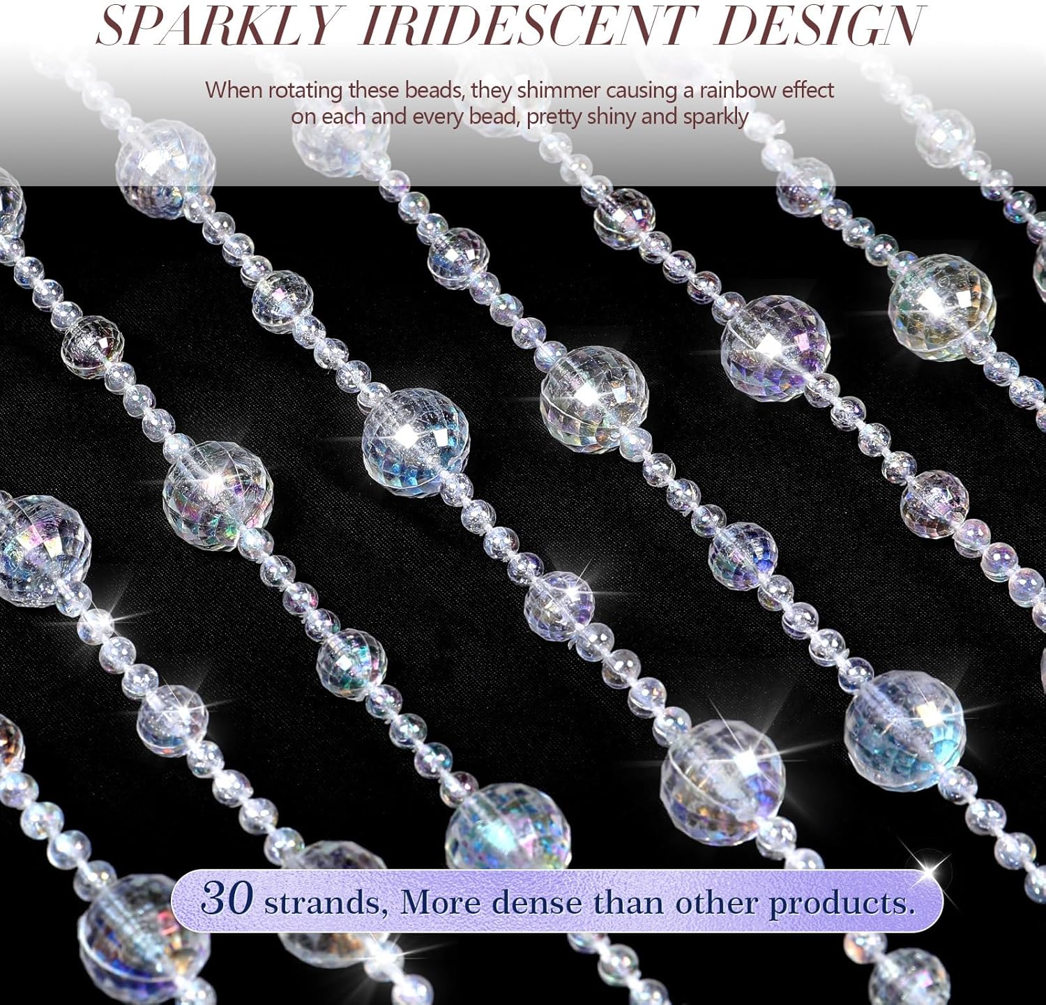 ANMINY 30 Strands Beaded Curtains Doorways Iridescent Crystal Door Beads Curtains High-Density Acrylic Hanging Doorway String Curtains for Window Room Wedding 35" x 79" - Disco Balls