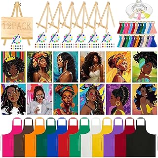 Fullhawl 12 Sets Sip and Paint Kit for Adults Pre Drawn Canvas Painting Set Date Night Paint and Sip for Couples Adults Party(Afro Girl)