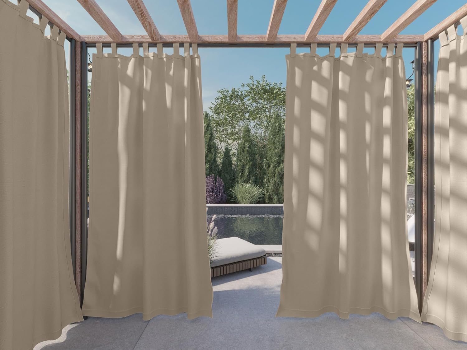Covermates Outdoor Tab Top Curtain – Water-Resistant Fabric, UV-Protective Patio Curtain with Touch-Fastener Tabs & Weighted Hem for Pergola/Porch/Gazebo, 50" W x 108" L, Sand