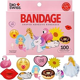 BioSwiss Bandages, Assorted Animal, Fun and Food Shaped Self Adhesive Bandage, Latex Free, Sterile Wound Care, 100 Count