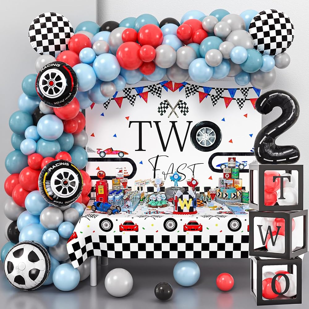 134 Two Fast Birthday Decorations Race Car Party Supplies for 2