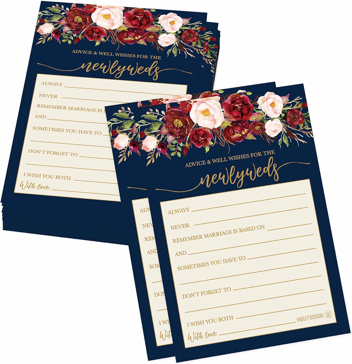 50 Floral Wedding Advice Cards For Bride and Groom, Wedding Guest Book Alternative, Advice and Wishes For The Mr and Mrs, Advice For The Bride, Bridal Shower Advice Cards, Wedding Card Boxes Reception
