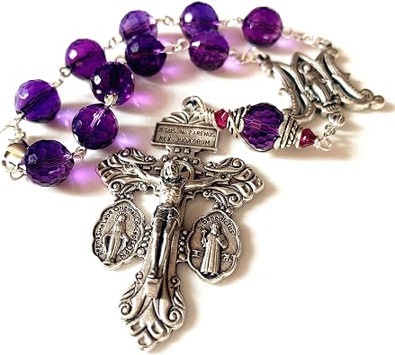 HANDMADE rosary Amethyst crystal bead one decade rosary bracelet cross Gift