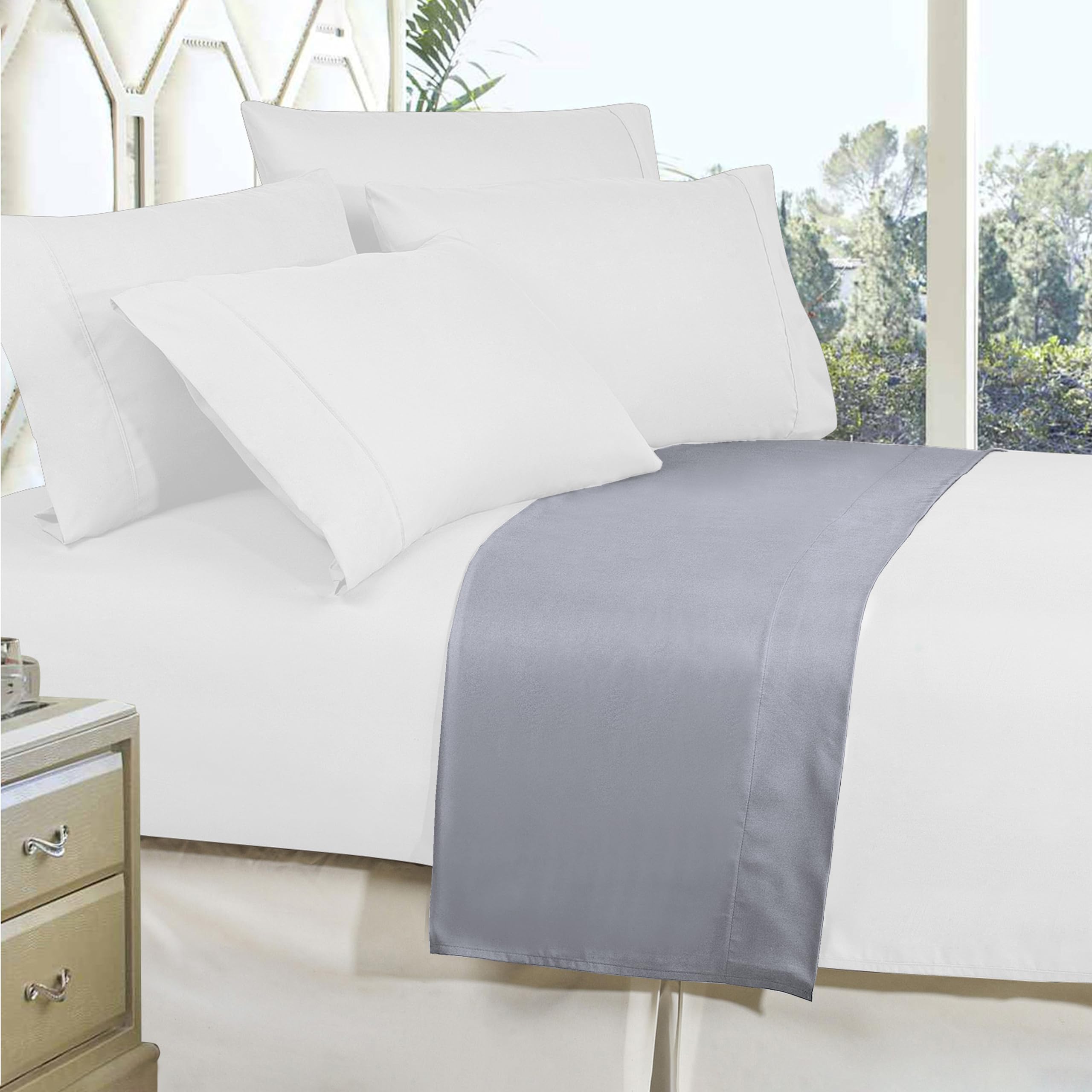 Elegant Comfort Premium Hotel Quality Flat Sheet - 1500 Microfiber, Twin/Twin XL, Silver, Wrinkle & Stain Resistant