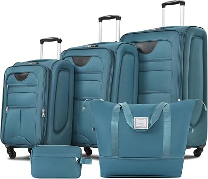 Merax Suitcase Set Softside 3-Piece Expandable Luggage with Travel Bag | Travel Suitase with TSA Lock Spinner Wheels Lightweight Upright Luggage22/26/30 IN, Blue Green