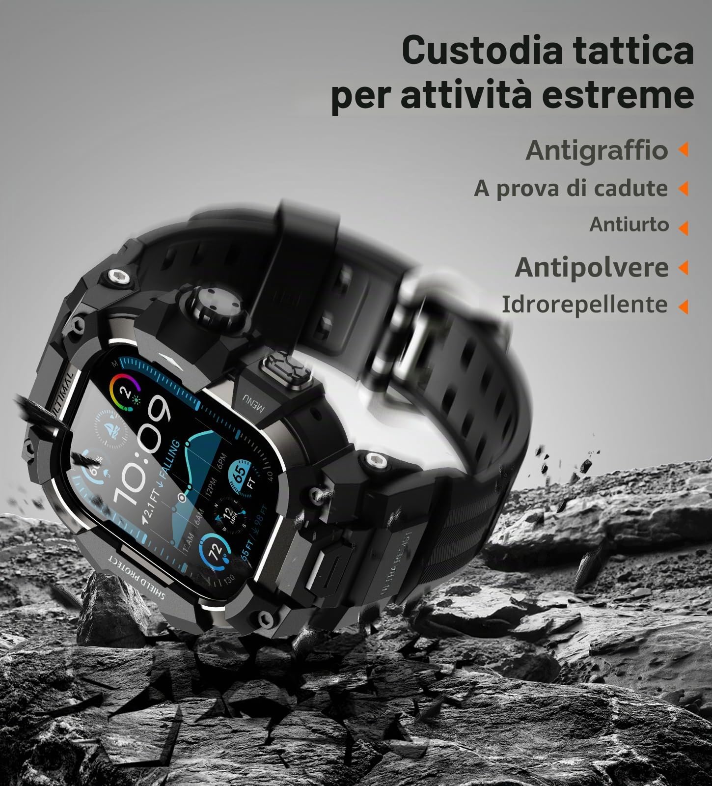 ULTIMAL Sports Bands Compatible with Apple Watch Strap 44mm/45mm, Military Protective Bumper Case, Rugged TPU iWatch Strap, Adjustable Band for Apple Watch Series 9 8 7 6 5 4 SE