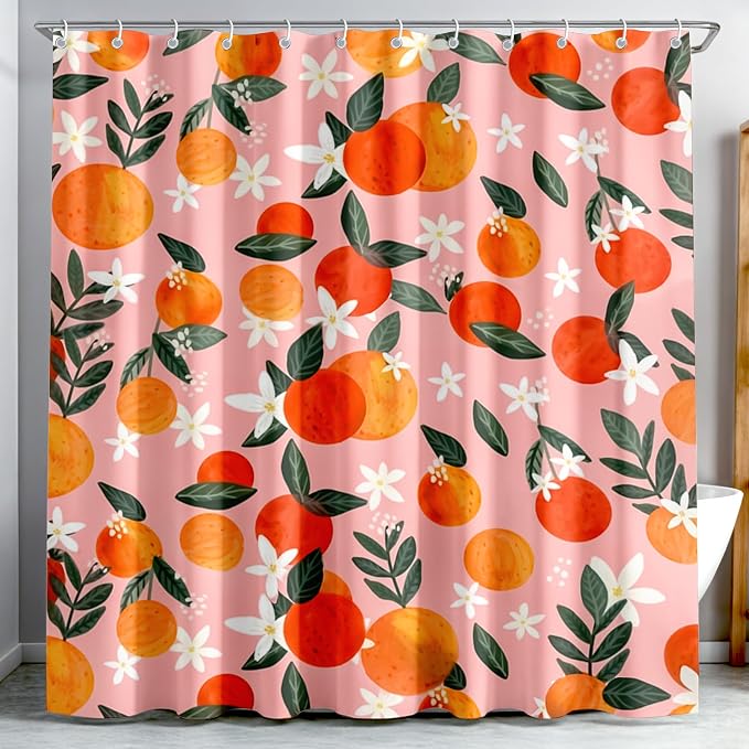 Cute Peach Shower Curtain for Bathroom – Waterproof Fruit Shower Curtain 70.8" x 70.8", Peach Shower Curtains for Bathroom with Fruit Print – 12 Hooks Easy to Install, Machine Washable & Quick Dry