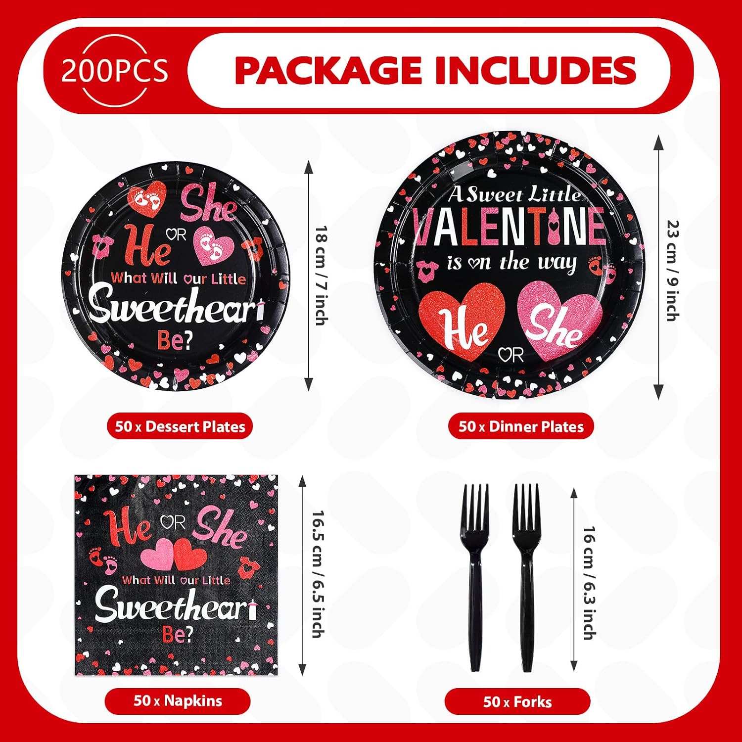 200 Pcs Valentine's Day Gender Reveal Party Decorations He or She Plates and Napkins What Will Our Little Sweet Heart Be Tableware Sets for Valentines Day Baby Shower Party Supplies Serves 50