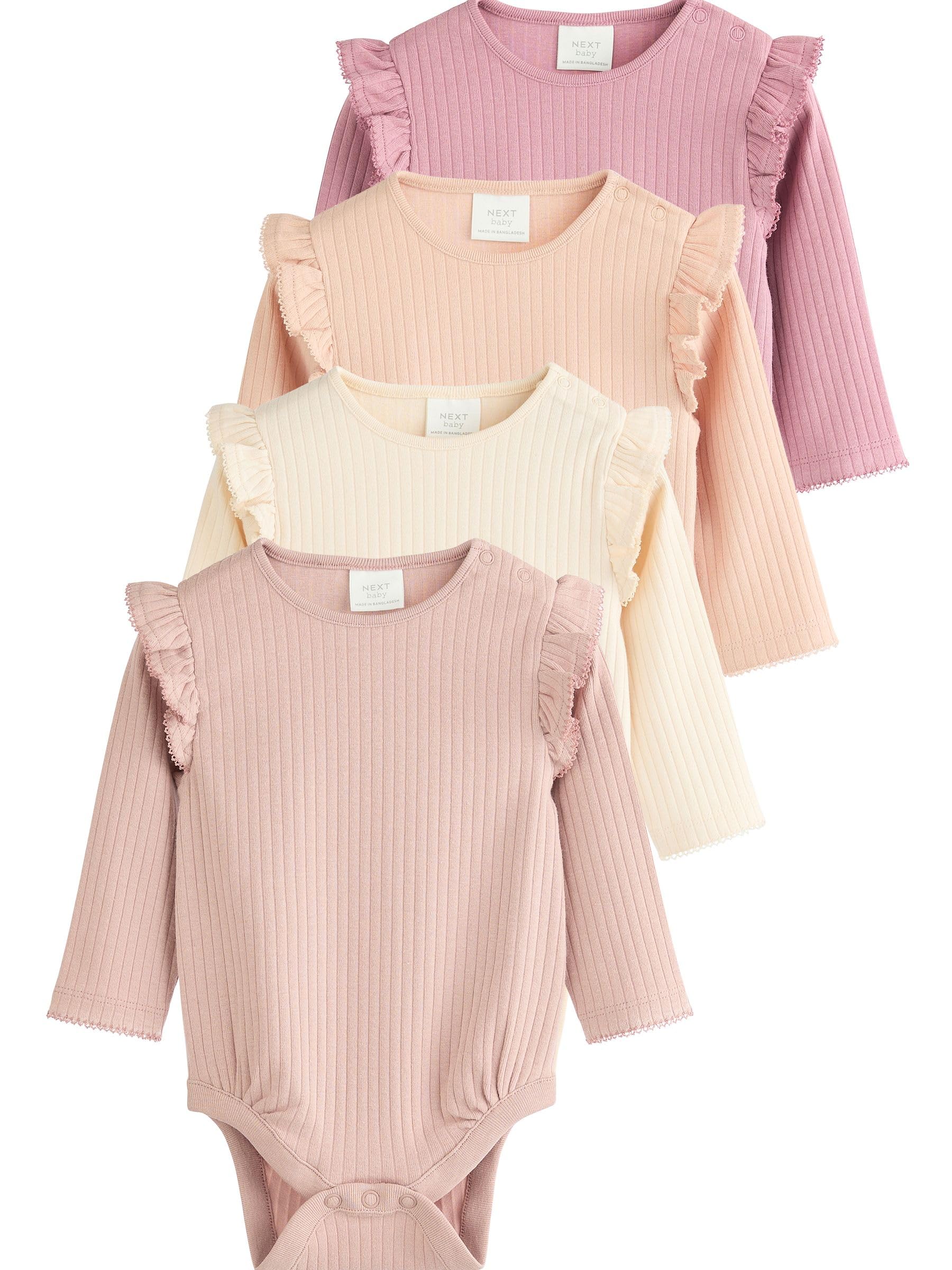 NEXT Bambina Confezione da 4 body a maniche lunghe con volant da neonati | Neonato, Standard, Button, Lavabile in lavatrice