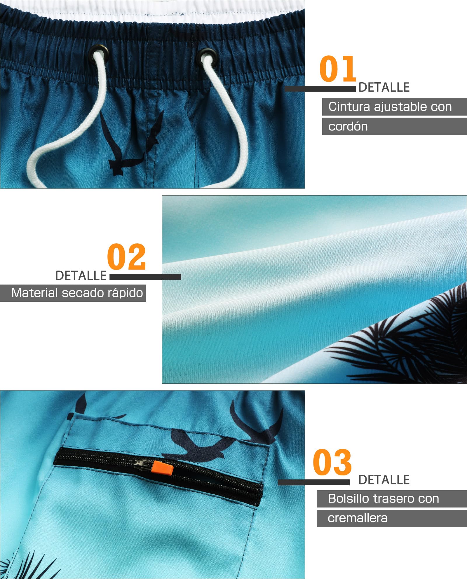 Danfiki Pantaloncini Costume da Bagno Uomo Asciugatura Veloce Calzoncini da Beach Costume da Bagno Fodera Rete con Taschino e Coulisse Trunks