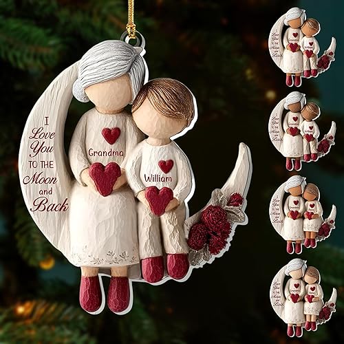 Miniatura 17 de Amor de abuelo y nieto a la luna y vuelta - Adorno acrílico personalizado de 2 capas, nos encanta hasta la luna y vuelta, regalo conmemorativo