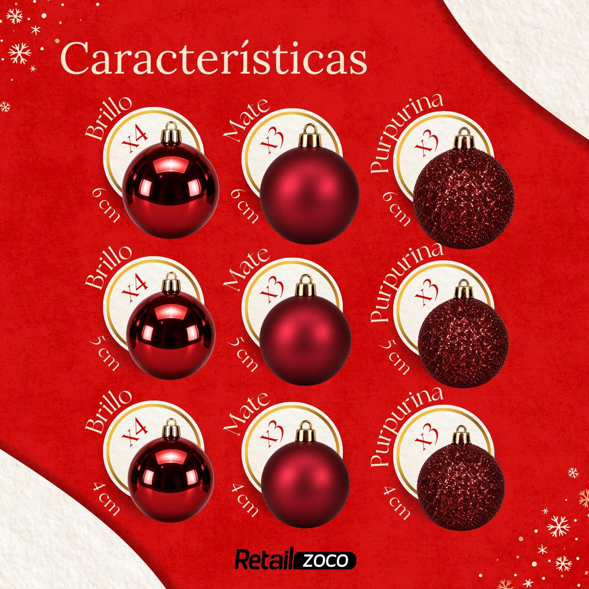 Bolas de Navidad, Adornos Arbol Navidad, 30 Piezas, Rojo oscuro - imagen 4