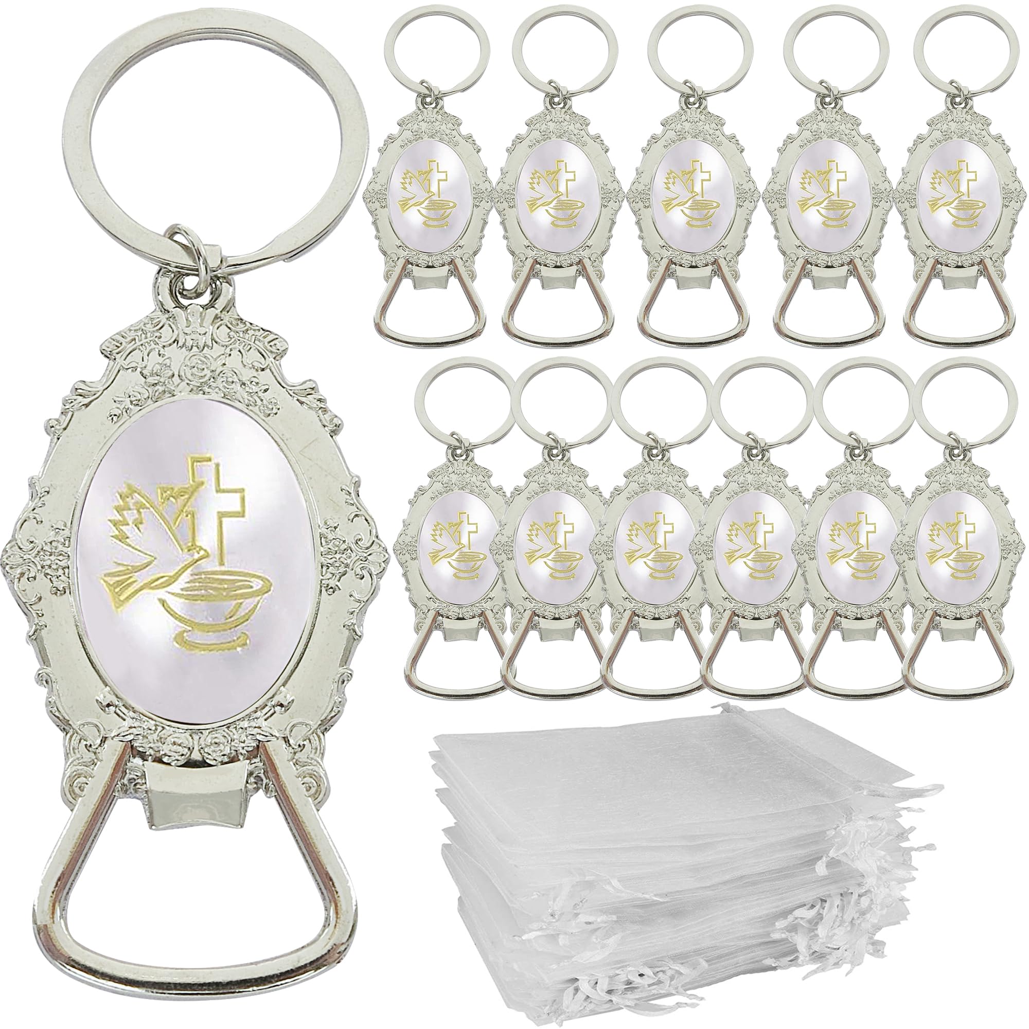 Virgen de Guadalupe(12 PCS) Keychain Baptism Party Favors First Communion Memory Gift Silver Recuerdos