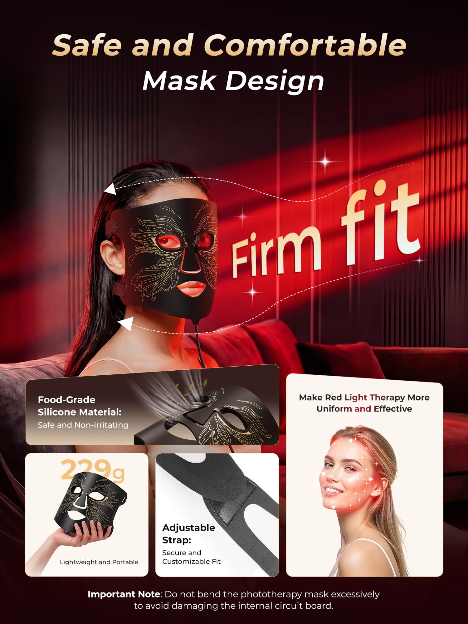 7-in-1 Red Light Therapy for Face & Neck, Skin-Friendly Silicone Red Light Therapy Mask with 324 LEDs, 5 Brightness Levels & 20 Mins Timer, Led Face Mask Light Therapy for Home & Travel
