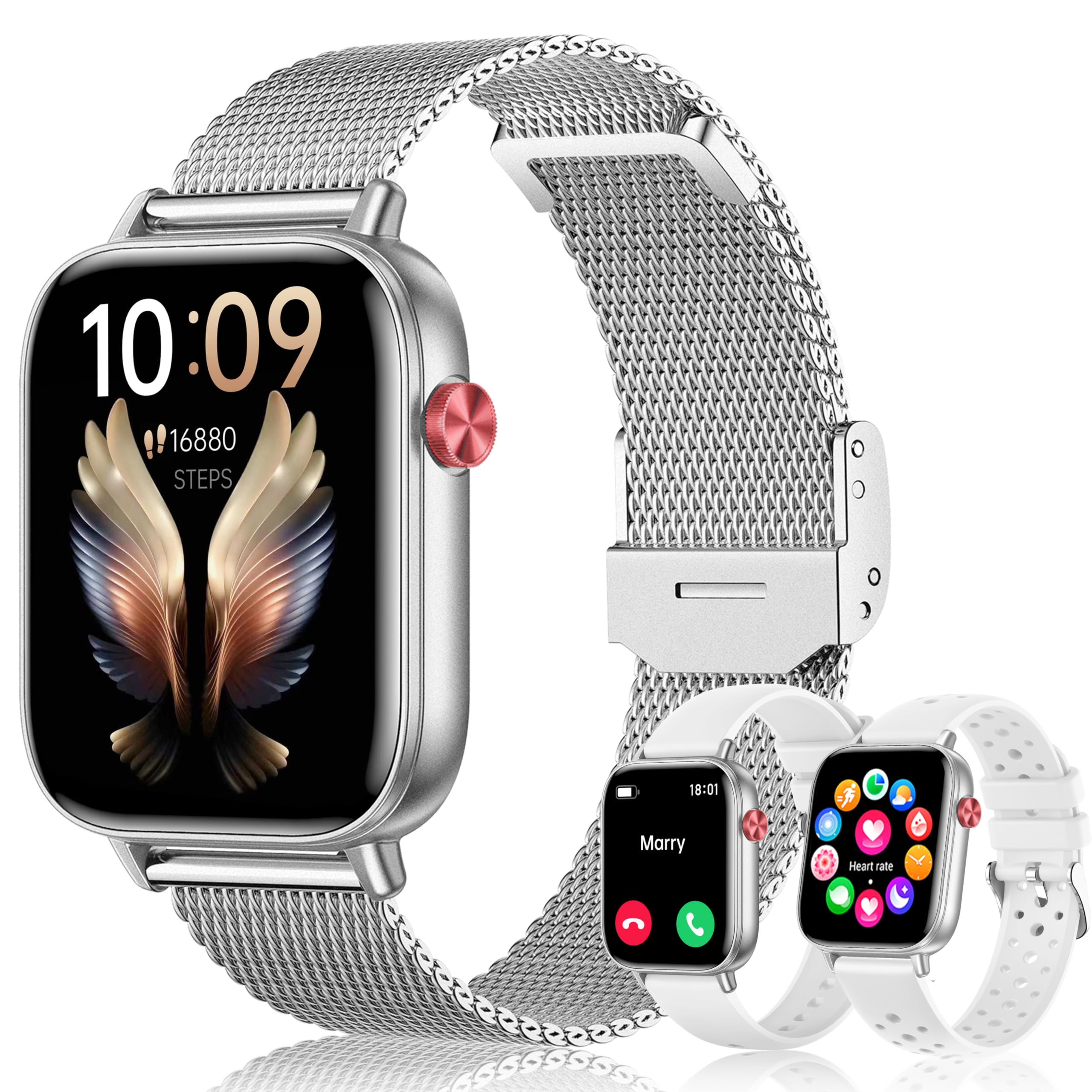 Smart Watch for Women Men (Answer/Make Calls) 1.83" HD 3 Bands Smartwatch Compatible Android iPhone Phones with Fitness Step Tracker/Heart Rate/Sleep Monitor, 120+ Sports Modes IP68 Waterproof, Silver