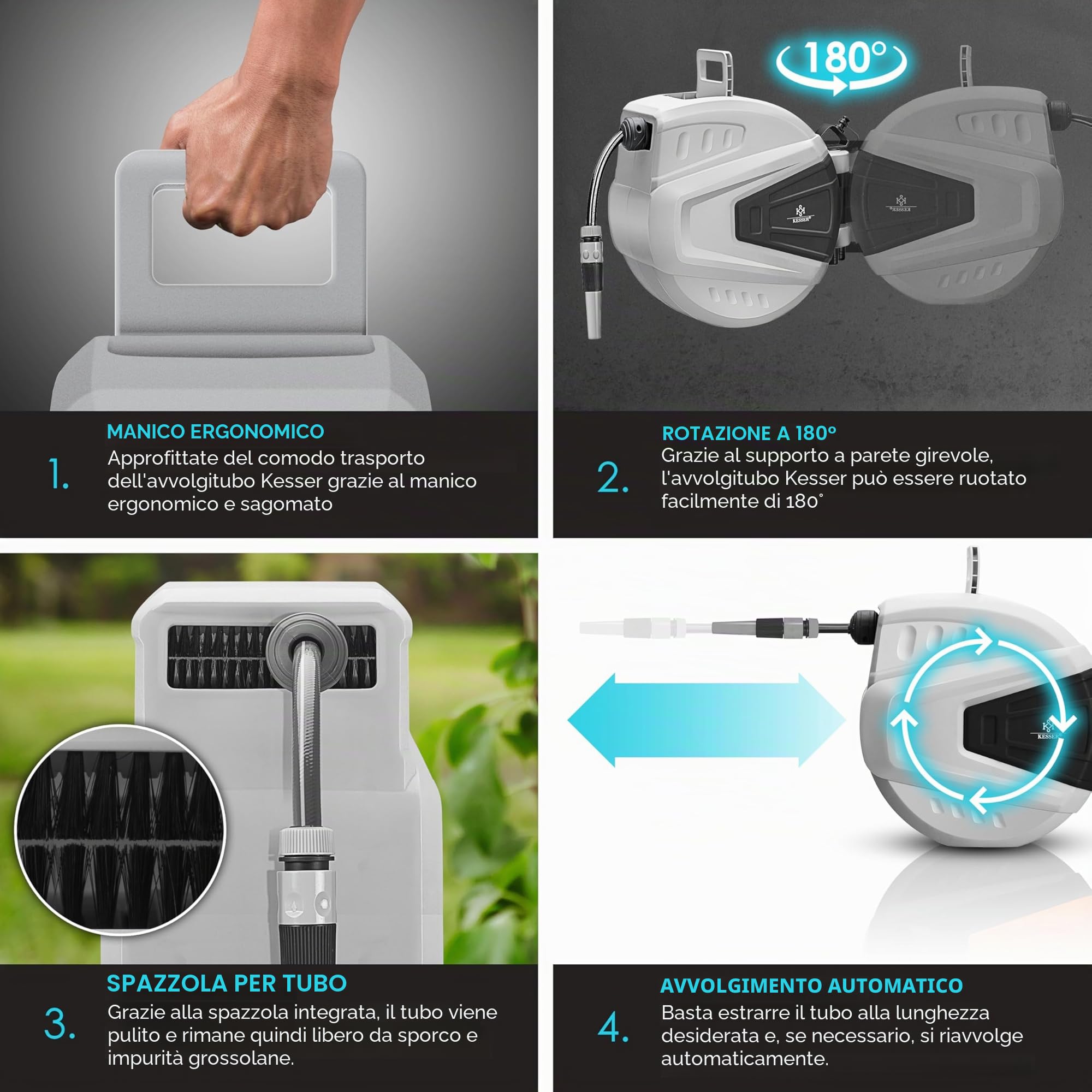 KESSER® Avvolgitore di Tubi Acqua | Doccetta Multipla | Orientabile a 180° | Tappo di riavvolgimento | Cassetta dei Tubi a Parete | Avvolgitubo dell'Acqua | Pompa da Giardino, Arancione, 15 Metri