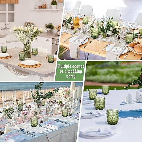 Miniatura 7 de Tazas vintage en relieve, copas de vino vintage de 12 onzas, 4 vasos para beber con diseño de girasol, cristalería verde floral en relieve para