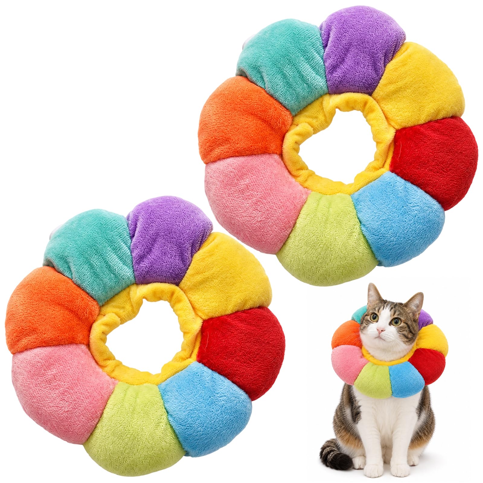 2 Pcs Sunflower Cats Cone Collar, Soft Cone for Cats, Cat Donut Collar Set, Soft Adjustable Doughnut Collars for Cat Small Dog