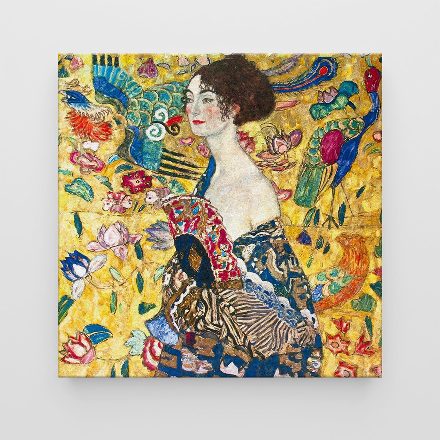 Gustav Klimt Dame mit Ventilator Gemälde Standardleinwand 70x70 Moderne Kunst