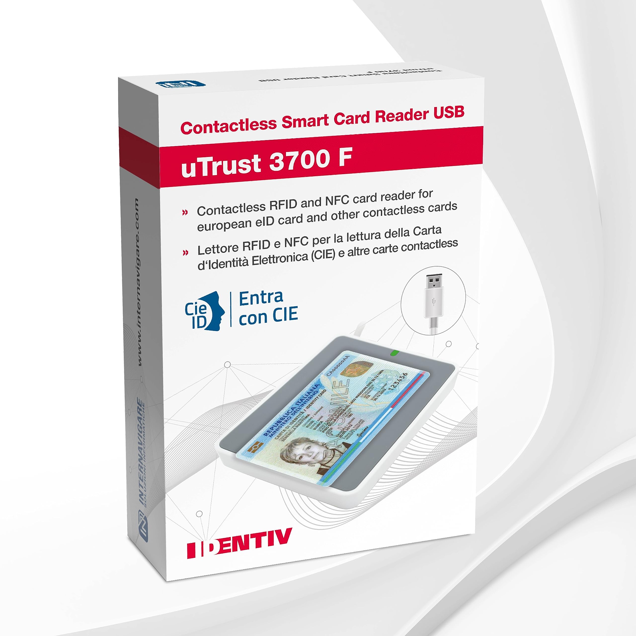 Identiv uTrust 3700F Lecteur de Carte d'identité électronique CIE 3.0 pour accéder à INPS, INAIL, Agence Entrée et Sites de la P.A. Lire Les Cartes NFC et RFID, Tag NFC, Mifare et Desfire