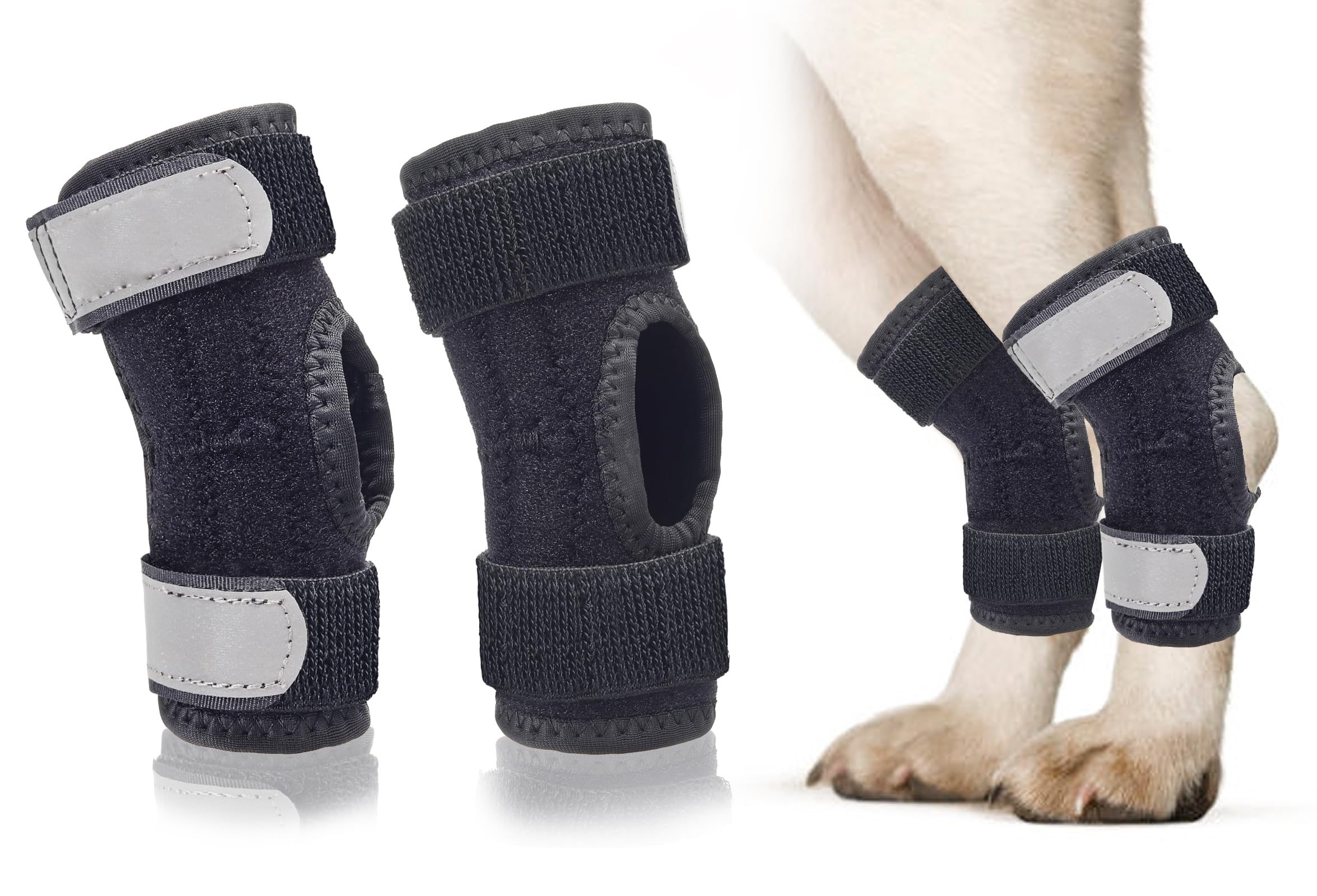 Dog Leg Braces for Rear Legs, Hock Brace for Back Legs with Metal Strips and Safety Reflective Straps for Short Legs, Joint Warps Support for Hind Legs Injuries Sprains Arthritis (XSmall)